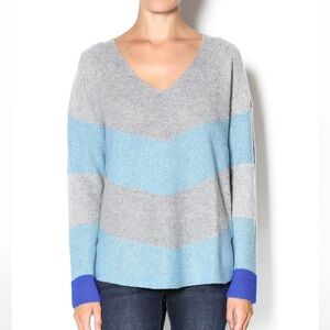 White + Warren Cashmere Color block V neck Sweater